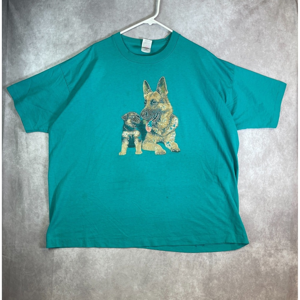 VINTAGE Dog Shirt Adult 3XL Blue Single Stitch Graphic Tee Paper Thin USA Made